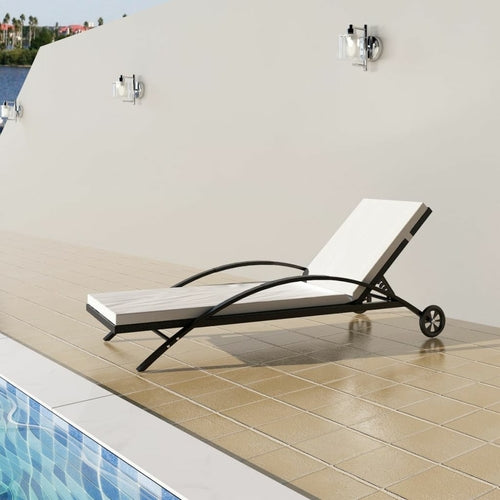 Sun Lounger with Cushion & Wheels Poly Rattan Anthracite